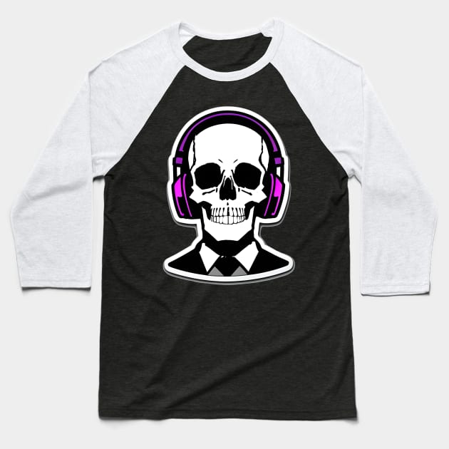 Skull With Headphones and Suit Violet | Listening Music Baseball T-Shirt by General Corner